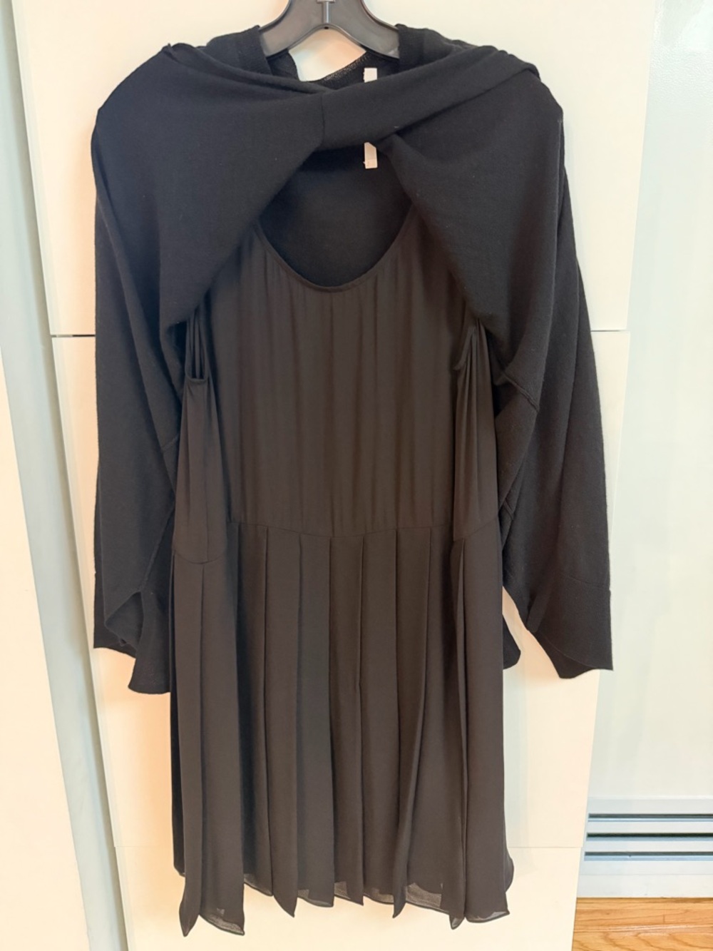 Thakoon Black Virgin Wool Silk Pleated Layered Dress Size Large